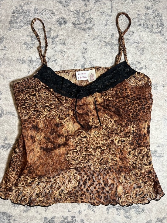 Gilligan & O'Malley Tops - Gilligan & O'Malley Brown and Black Lace-Trim Printed Camisole